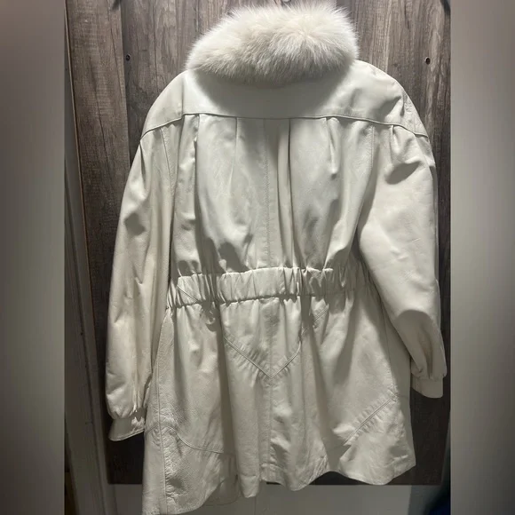 Y2K Leather Cream lamb Fur-Trimmed Women's Coat findland died real fur large - Picture 5 of 6